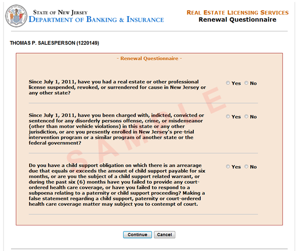 NJ Qualifying Questionnaire Sample